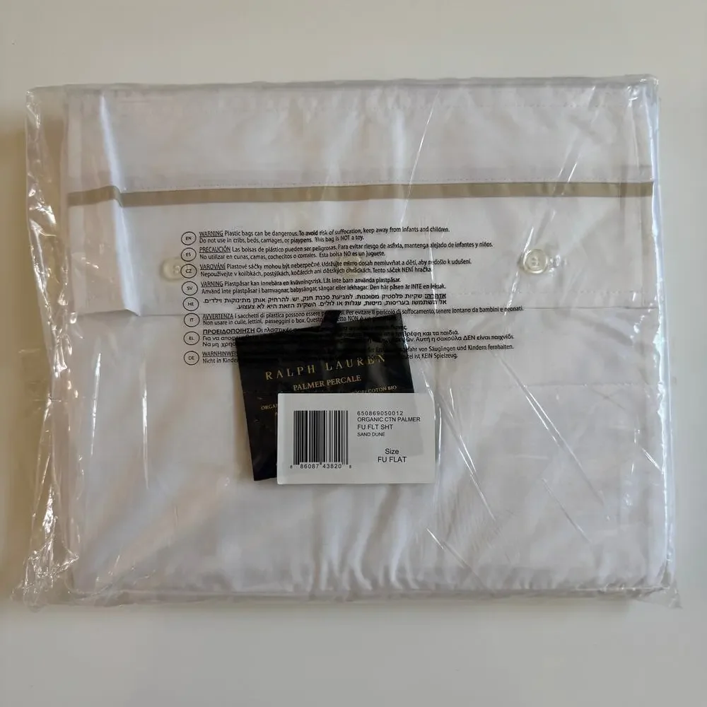 Ralph Lauren Organic Cotton Percale Palmer Full Flat Sheet Sand Dune NEW LUXURY